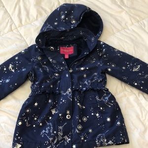 London Fog Size 5 light jacket Celestial Design Planets Stars Unicorns Navy Blue